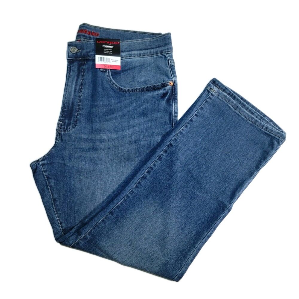 Lucky Brand Mens 223 Straight Stretch 34x29 Classic 5-Pocket Denim Jeans Lt Blue